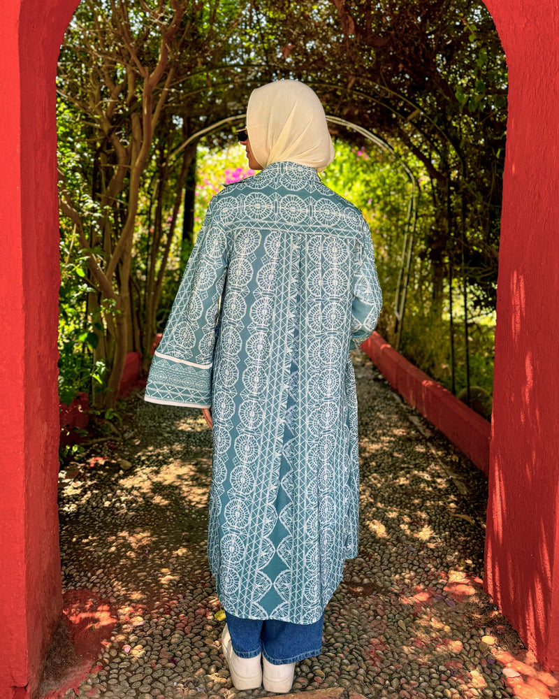 Patterned  Linen Shirt - Teal