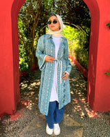 Patterned  Linen Shirt - Teal