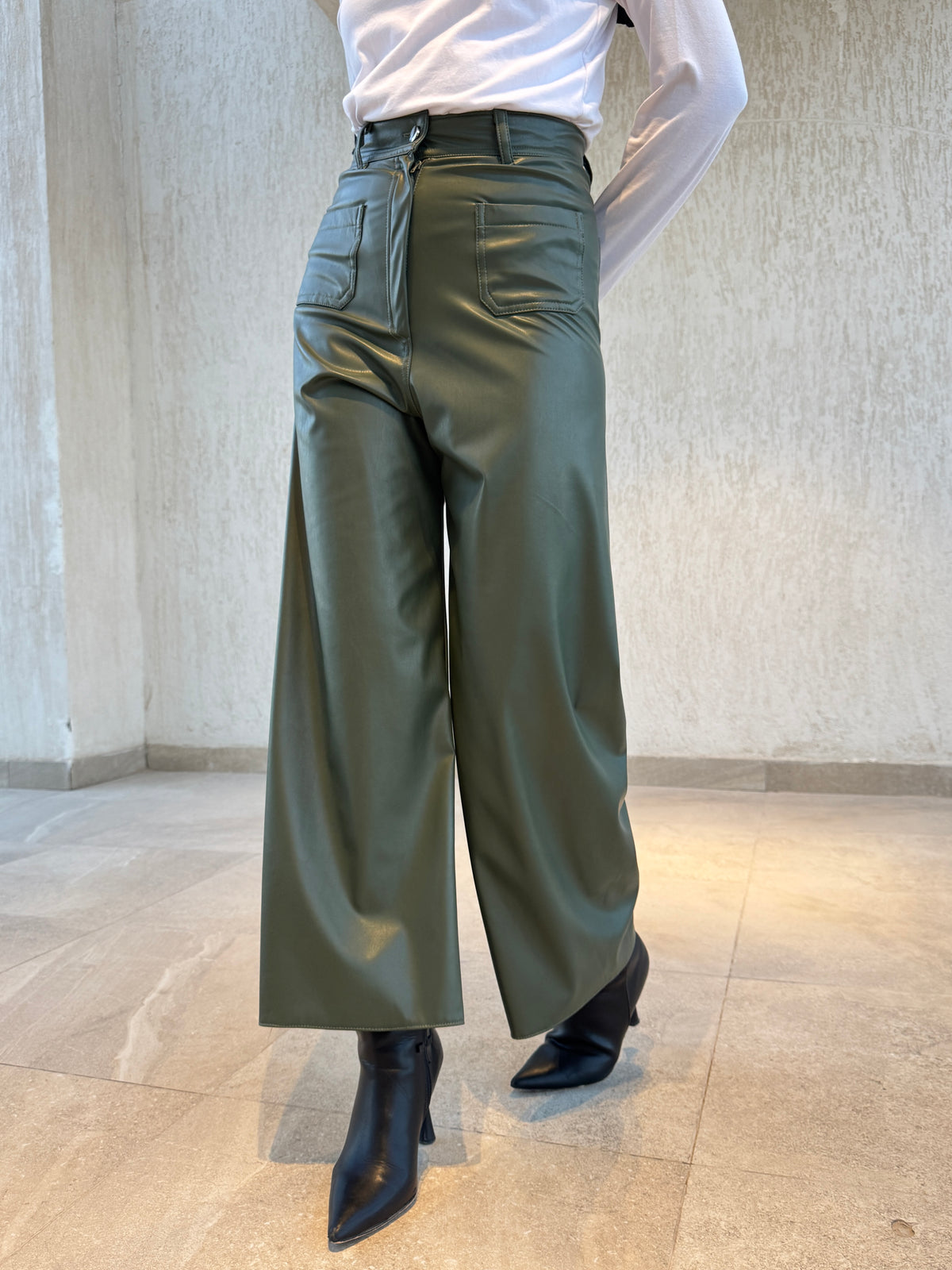 Leather Pants -OLIVE