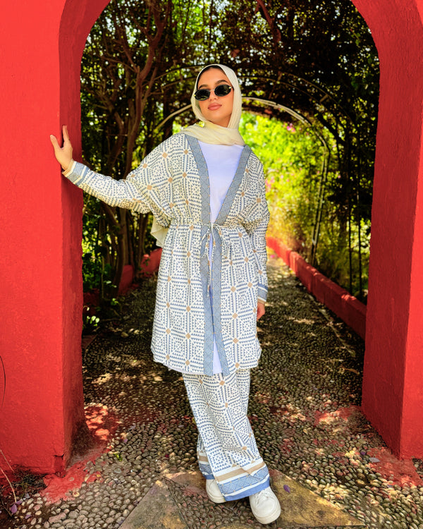 Geometric Printed Pants - Light Blue