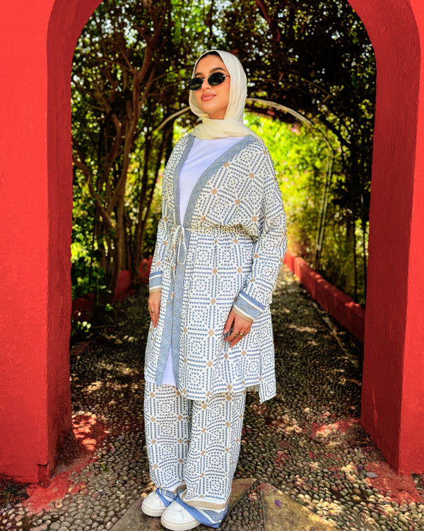 Geometric Printed Pants - Light Blue