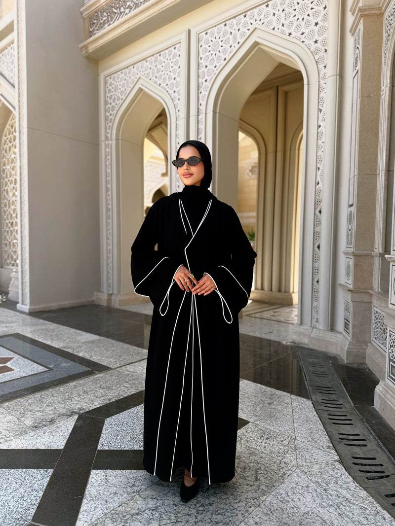 Piping Abaya - Black