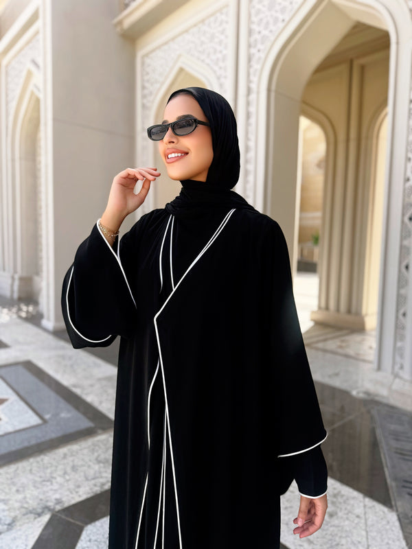 Piping Abaya - Black