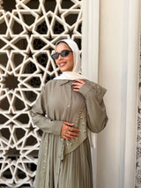 Eyelets With Pleats Dress - Olive