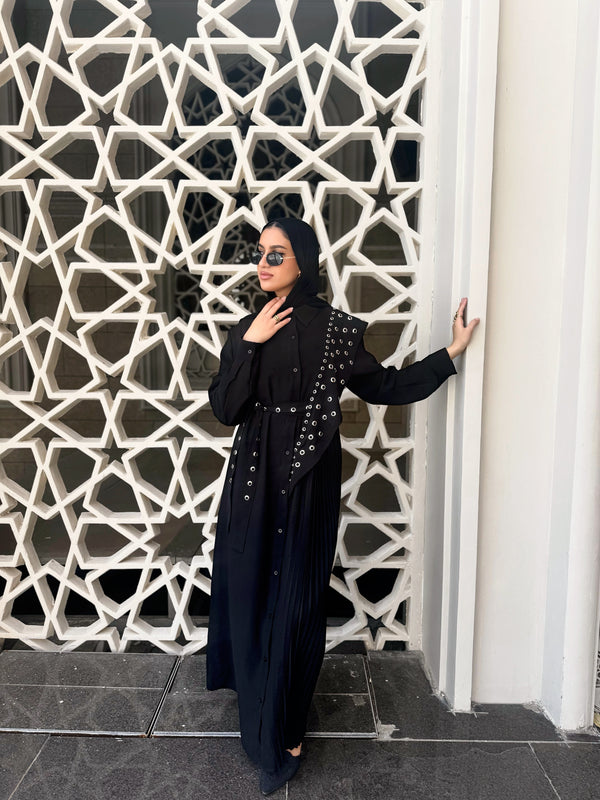 Eyelets With Pleats Dress - Black