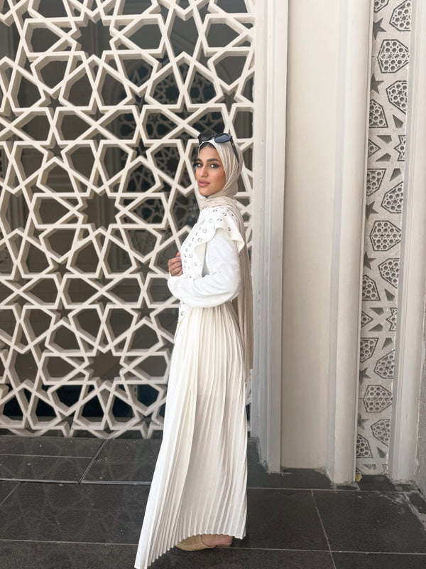 Eyelets With Pleats Dress - White