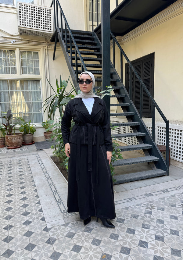 Stitched Suede Skirt - Black