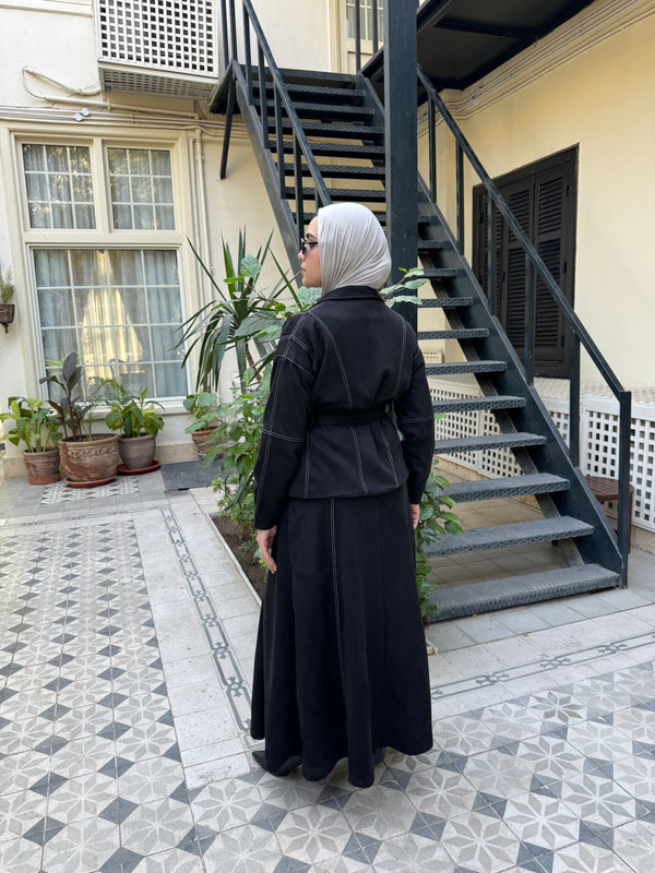 Stitched Suede Skirt - Black