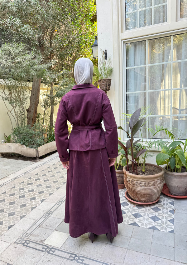 Stitched Suede Skirt - Maroon