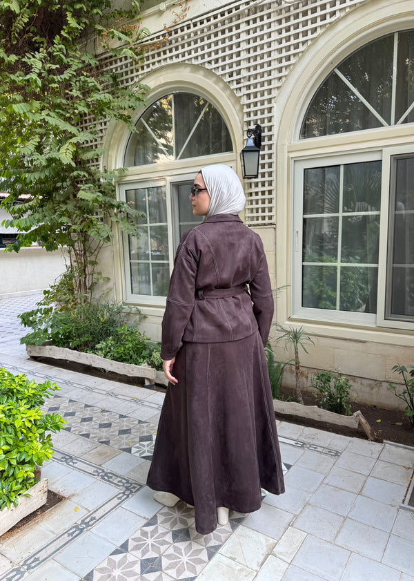 Stitched Suede Skirt - Brown