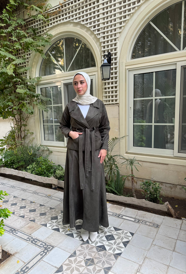 Stitched Suede Skirt - Olive