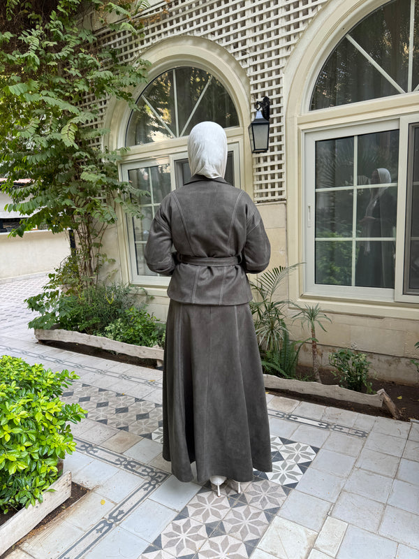 Stitched Suede Skirt - Olive