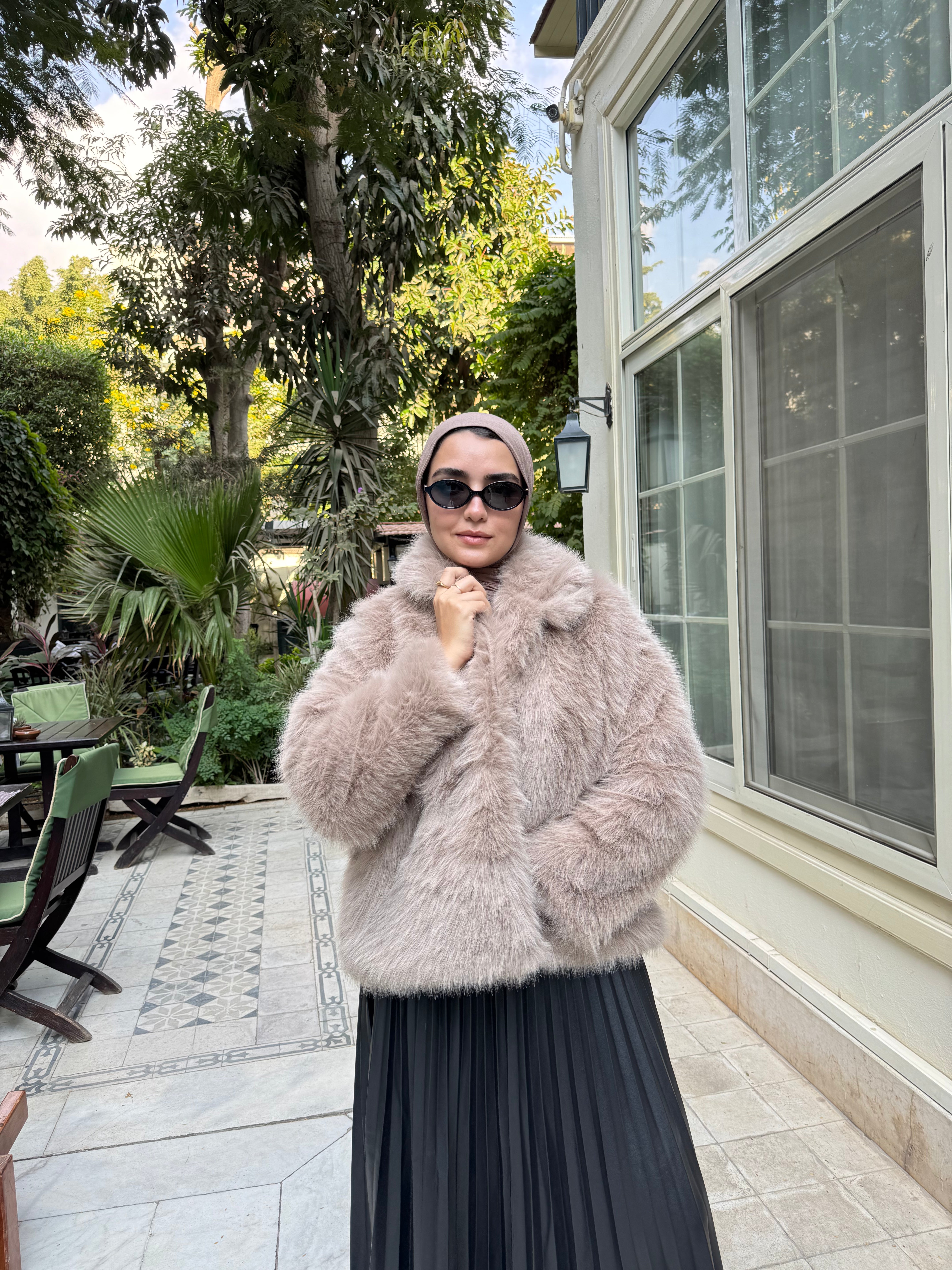 Crop Faux Fur Jacket - Beige