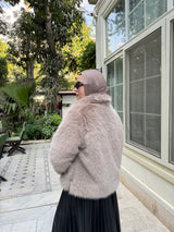 Crop Faux Fur Jacket - Beige