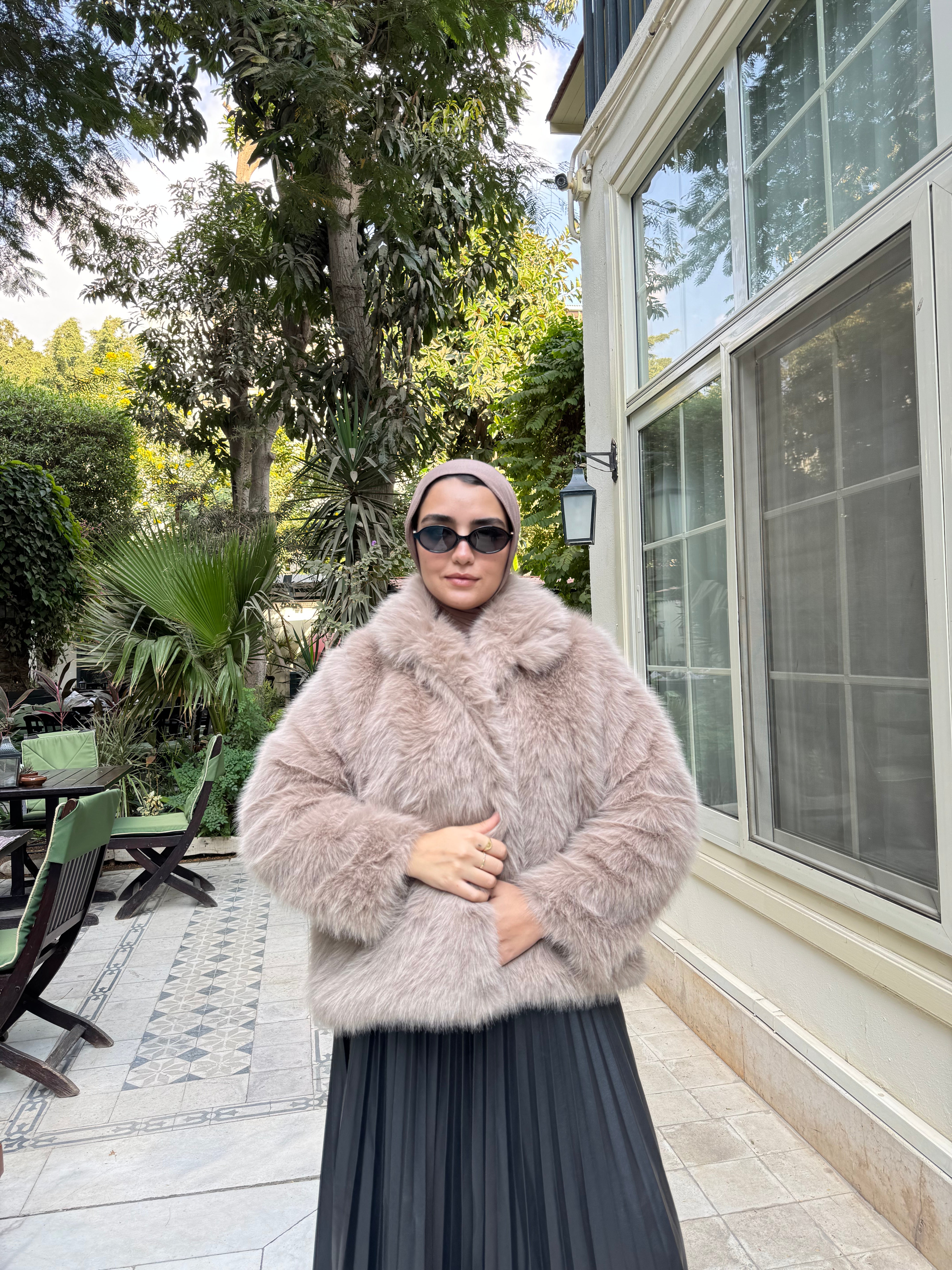 Crop Faux Fur Jacket - Beige