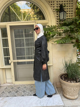 Overlap Leather Blouse - Black