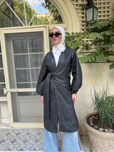 Overlap Leather Blouse - Black