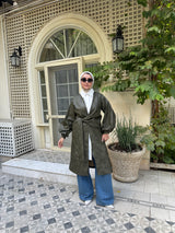 Overlap Leather Blouse - Olive