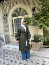 Overlap Leather Blouse - Olive