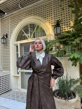 Overlap Leather Blouse - Brown