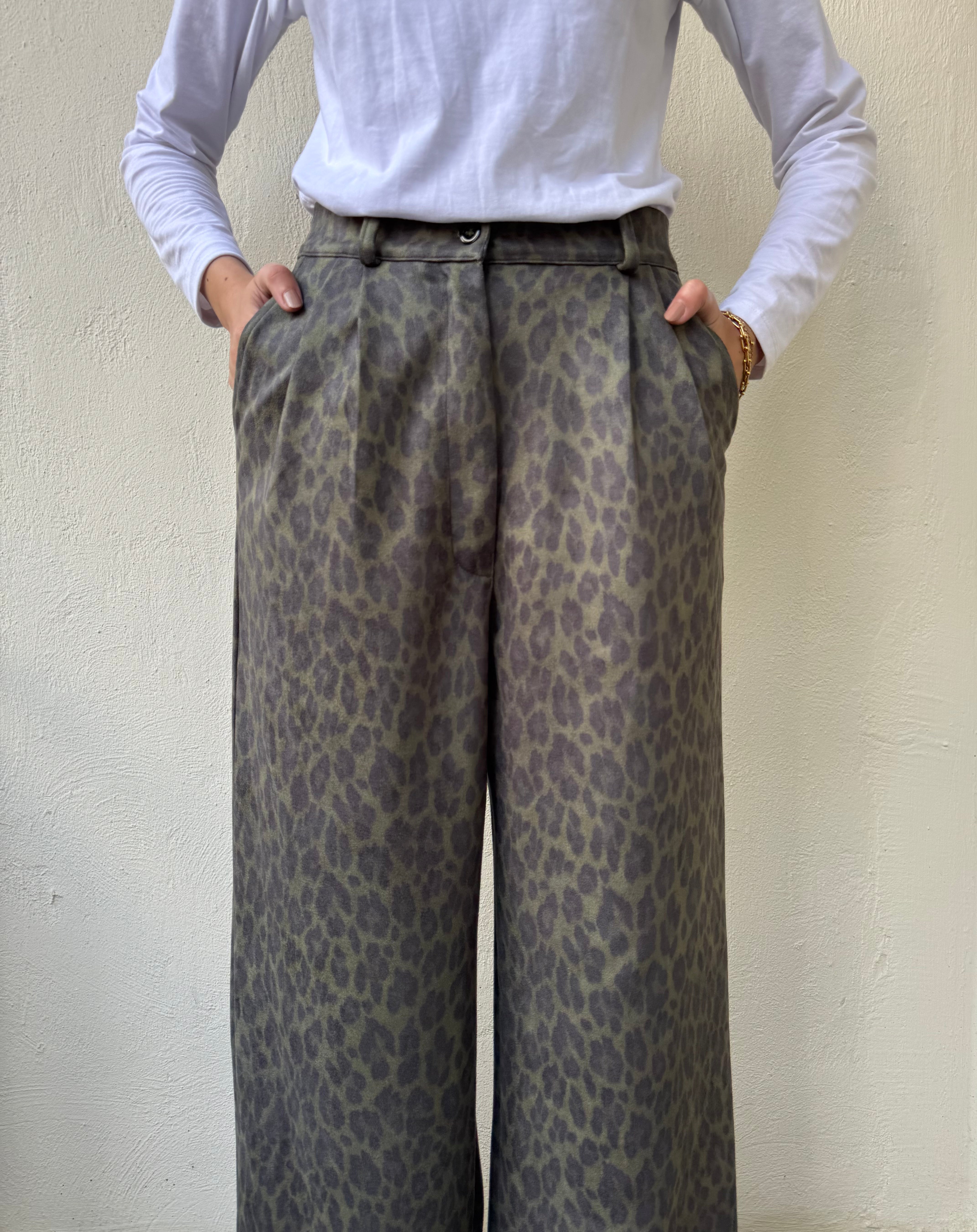 Leopard Pants - Olive