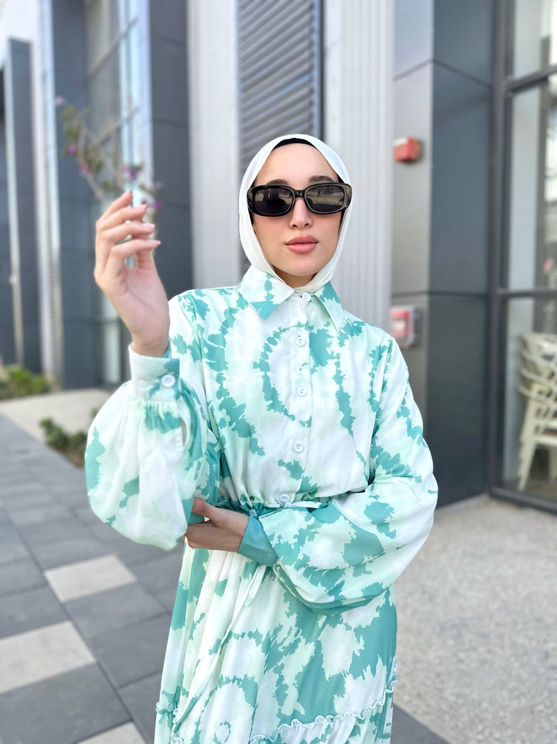 Tie-Dye Chiffon Dress-Green