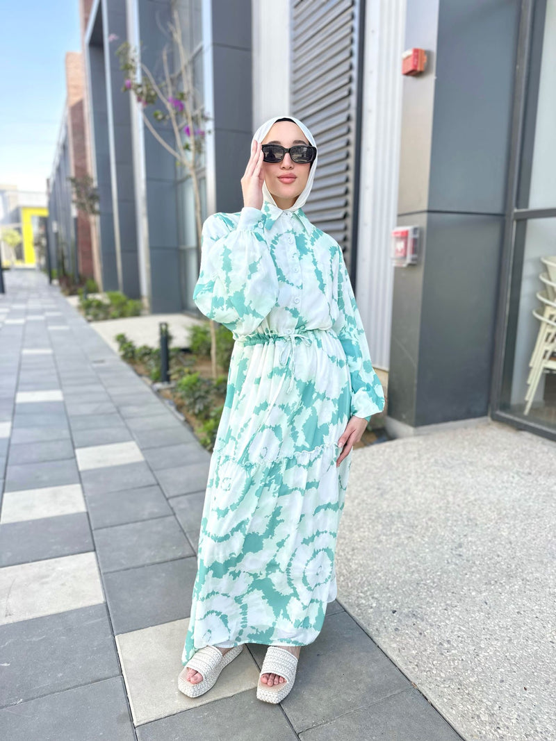 Tie-Dye Chiffon Dress-Green
