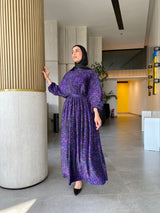 Printed Shell Satin Dress - Purple