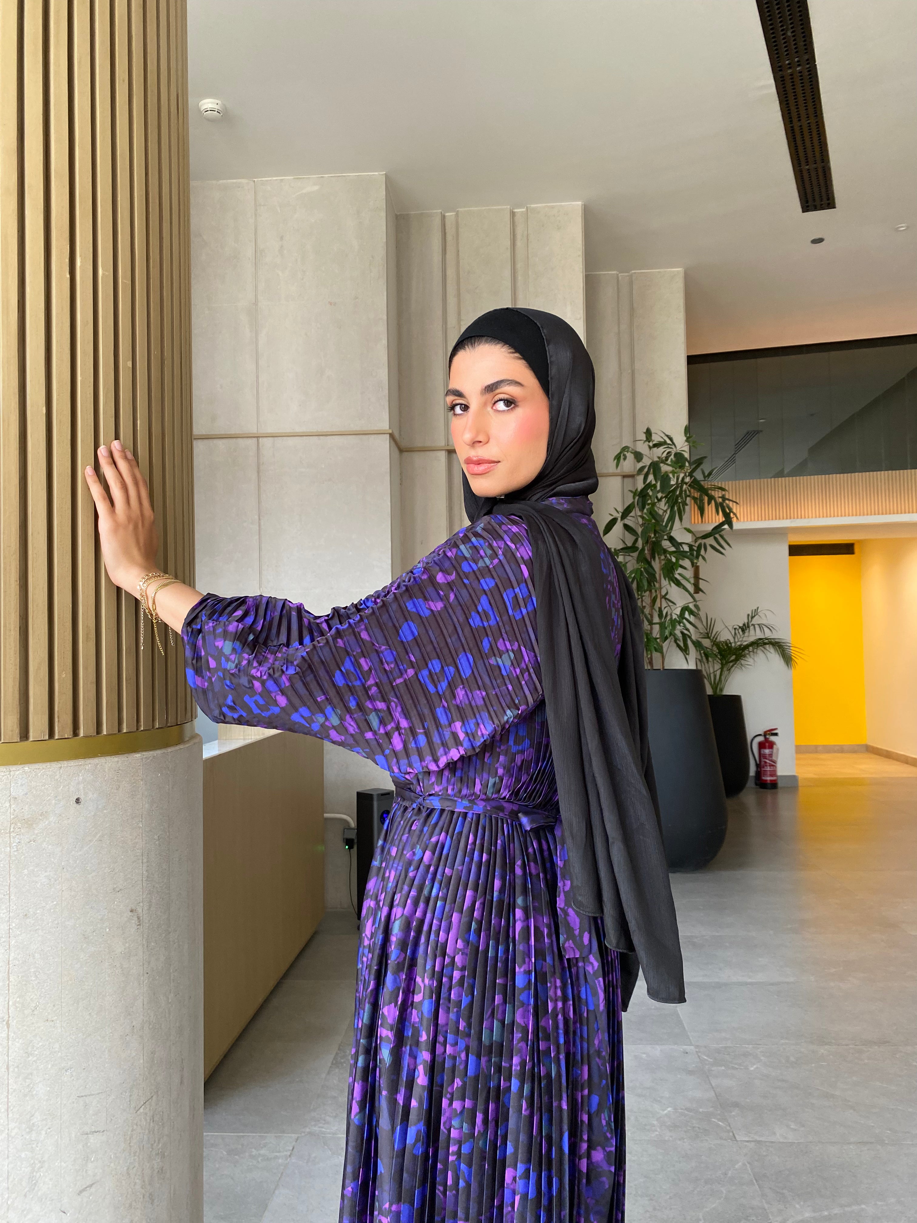 purple hijab dresses Basic Long Sleeve Maxi Dress