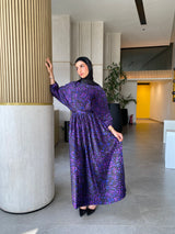 Printed Shell Satin Dress - Purple