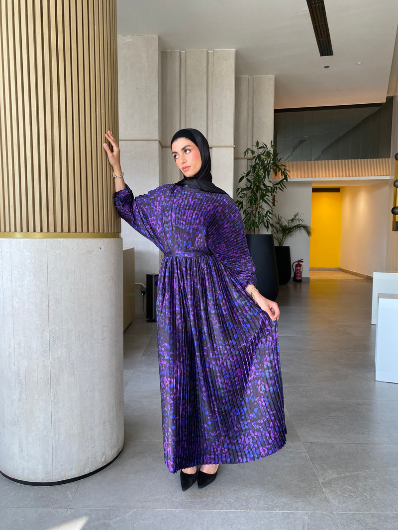 Printed Shell Satin Dress - Purple