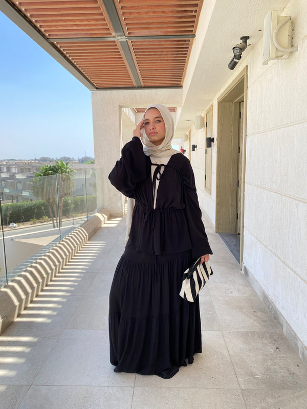 Lined Skirt With Tiers - Black