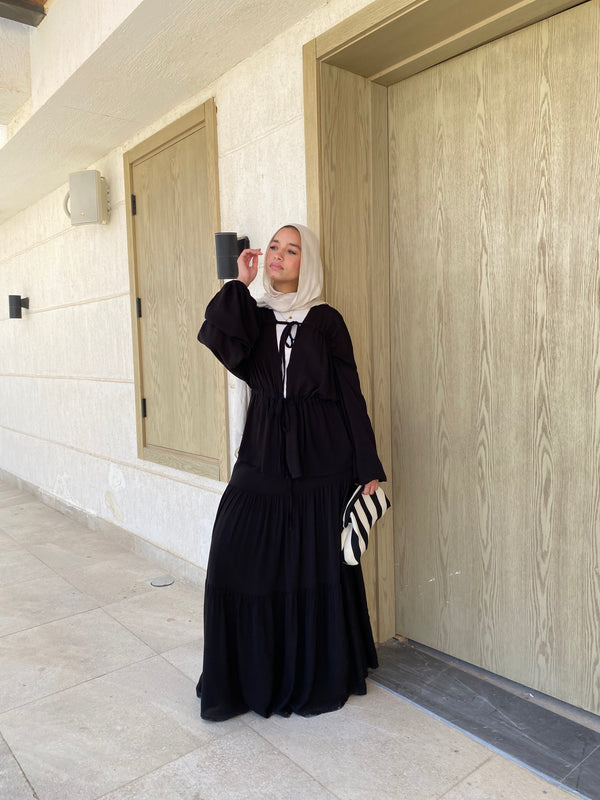 Lined Skirt With Tiers - Black