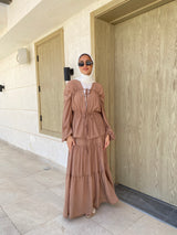 Lined Skirt With Tiers - Beige