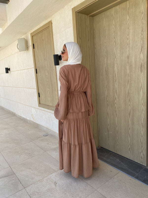 Lined Skirt With Tiers - Beige