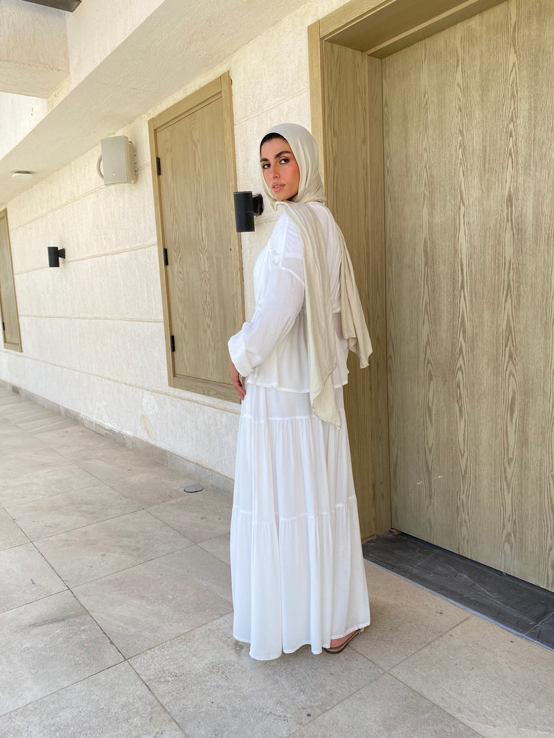 Lined Skirt With Tiers - White