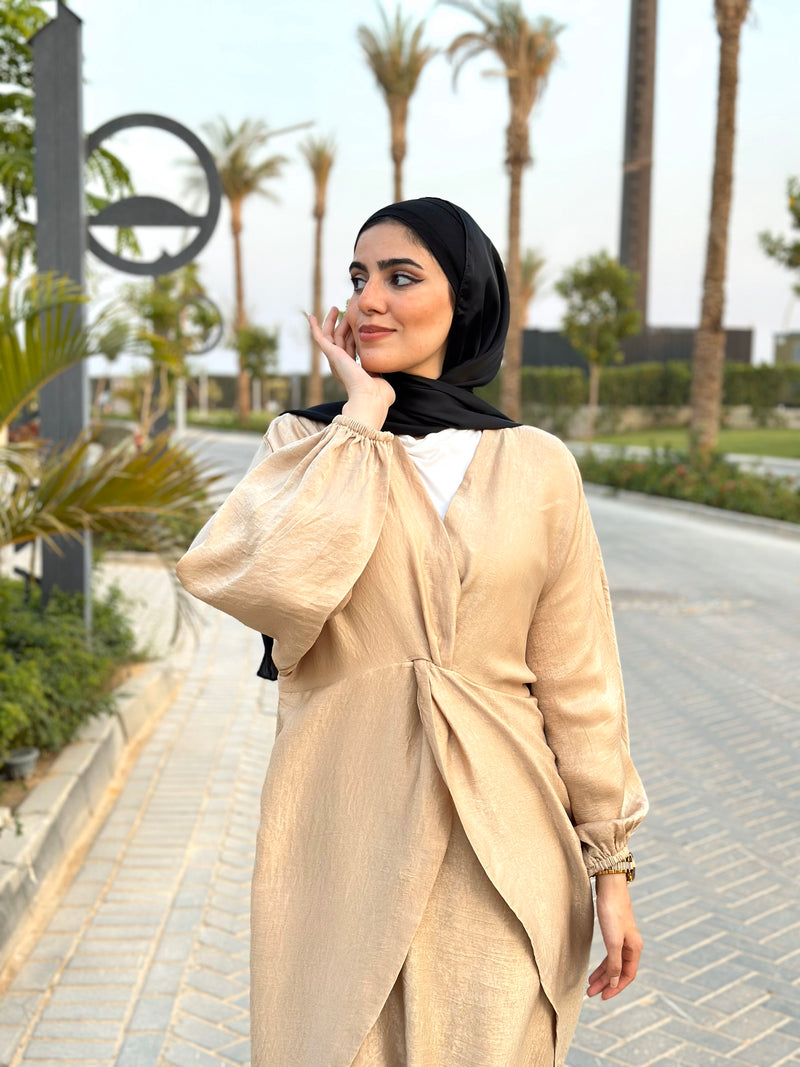 Knot Satin Dress-Beige