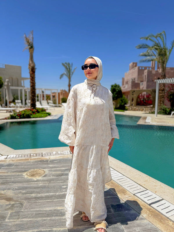 Colored Broderie Dress - Offwhite