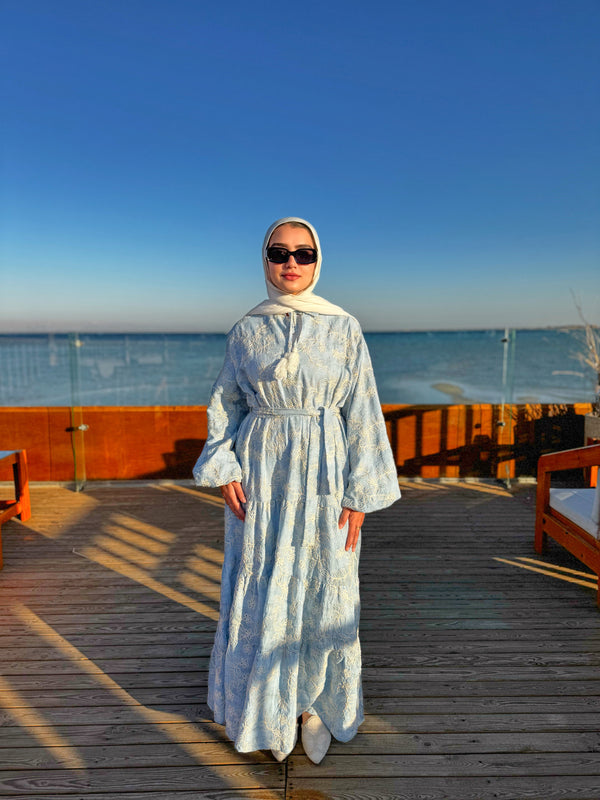 Colored Broderie Dress - Baby Blue