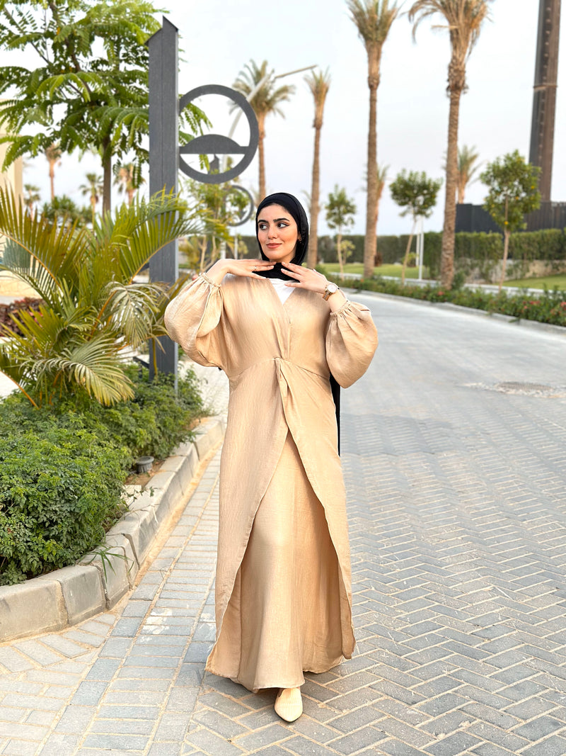 Knot Satin Dress-Beige