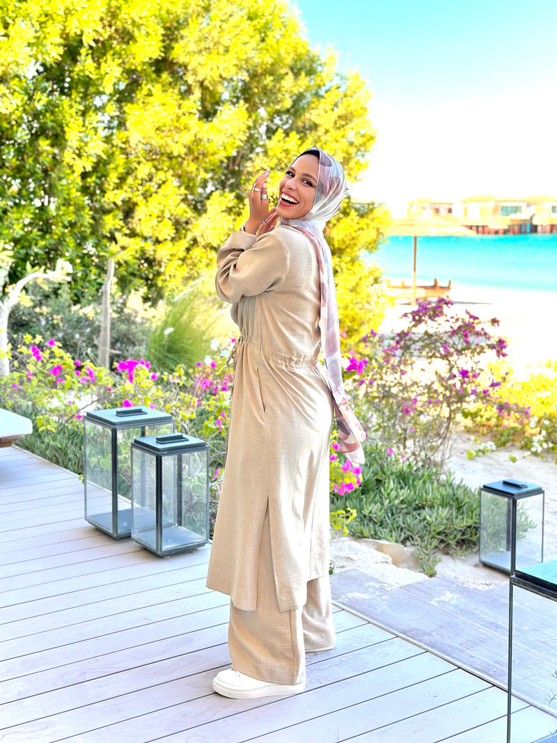 Double Drawstring Cardigan-Beige