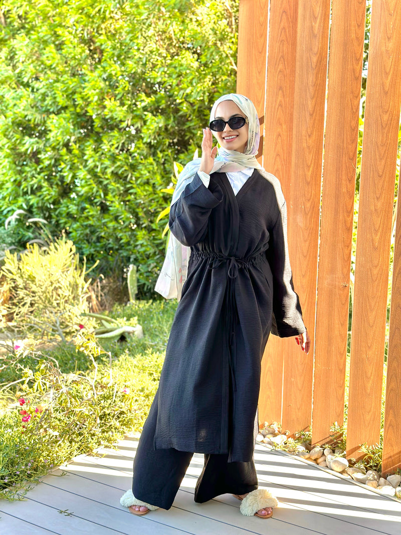 Double Drawstring Cardigan-Black