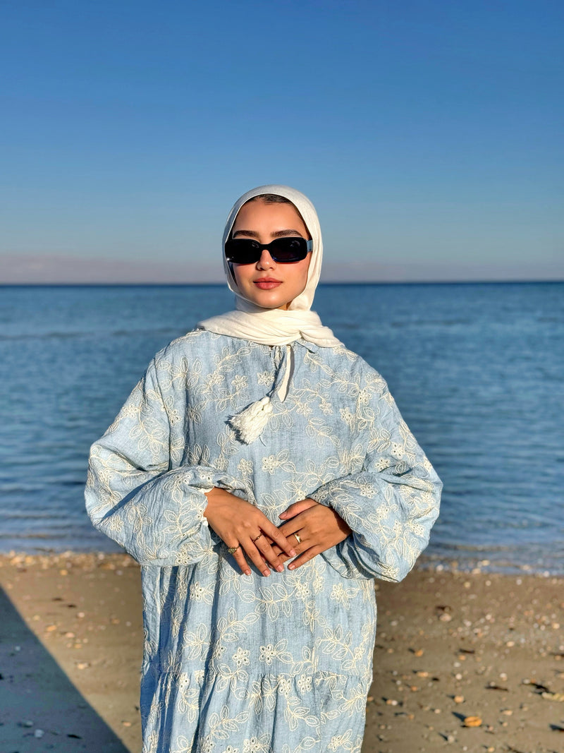 Colored Broderie Dress - Baby Blue
