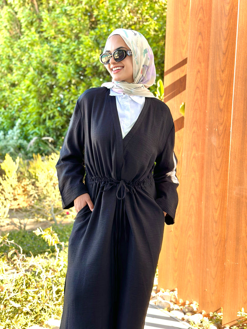 Double Drawstring Cardigan-Black