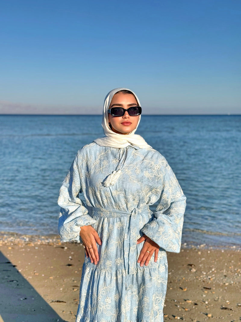 Colored Broderie Dress - Baby Blue