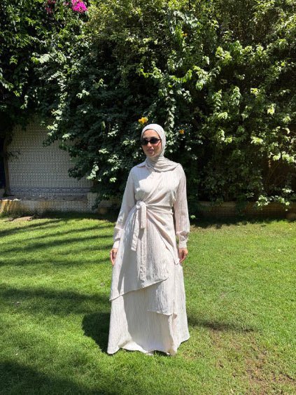 Layered Overlap Dress -Beige