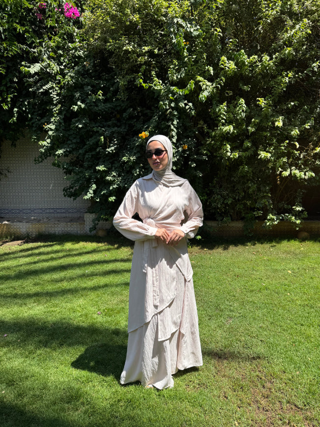 Layered Overlap Dress -Beige
