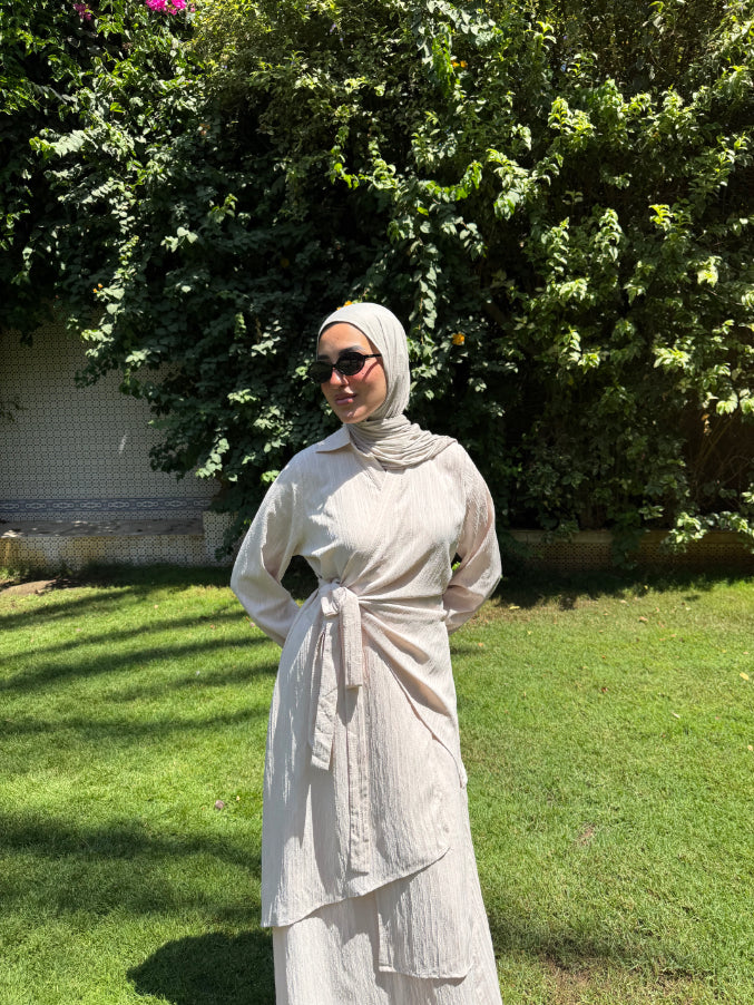 Layered Overlap Dress -Beige
