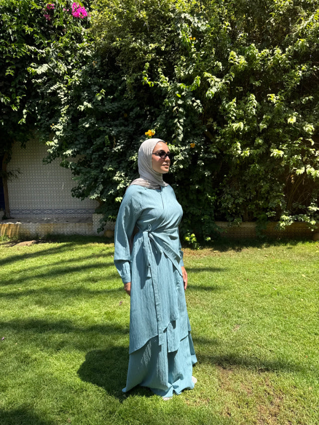 Layered Overlap Dress -Teal