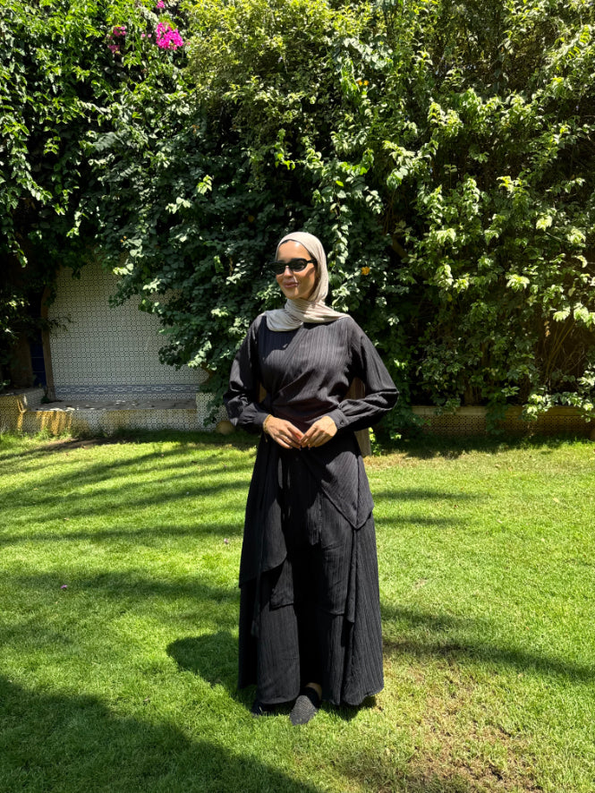 Layered Overlap Dress- Black